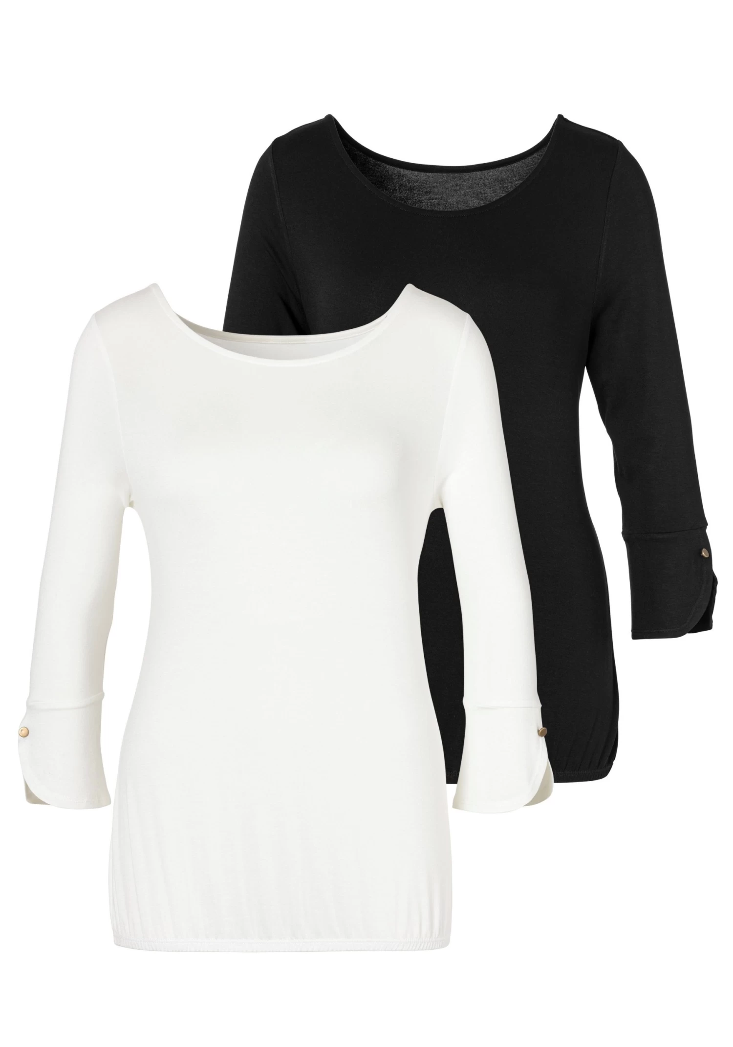 Vivance Shirt Met 3/4-mouwen Met Modieuze Manchetten En Goudkleurige Knopen (Set Van 2) 1 Vivance Shirt Met 3/4-mouwen Met Modieuze Manchetten En Goudkleurige Knopen (Set Van 2)