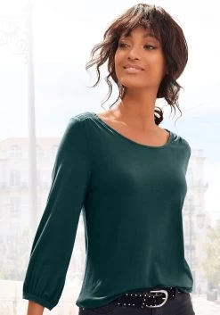 Venice Beach Badslippers -Dames Winkel vivance shirt met 3 4 mouwen met modieuze smokinzet groen 1