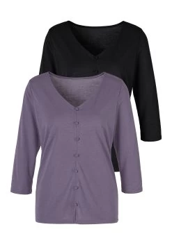 Vivance Gedessineerde Jurk -Dames Winkel vivance shirt met 3 4 mouwen met opgestikte knopenlijst set van 2 paars 1