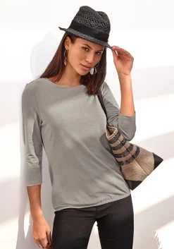 Olympia Badpak -Dames Winkel vivance shirt met 3 4 mouwen met zilverkleurige glitterprint grijs 8