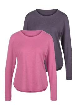 Beachtime Lang Shirt Met Franjes -Dames Winkel vivance shirt met lange mouwen met logoborduursel set set van 2 paars 9