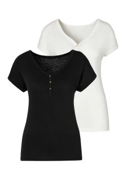 Vivance T-shirt Met Knoopsluiting En Goudkleurige Knopen (Set Van 2)