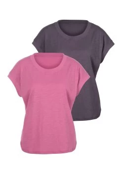 Vivance Shirt Met 3/4-mouwen Met Modieuze Metalen Knopen Bij De Hals (Set Van 2) -Dames Winkel vivance t shirt met logoborduursel set set van 2 paars 11