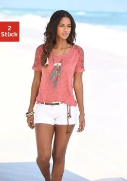 Vivance T-shirt Met Modieus Gehaakte Kant (Set Van 2)