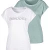 Vivance T-shirt Met Modieuze Frontprint 'bonjour' (set, 2-delig)