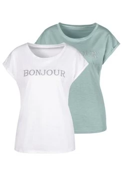 Vivance T-shirt Met Modieuze Frontprint 'bonjour' (set, 2-delig)