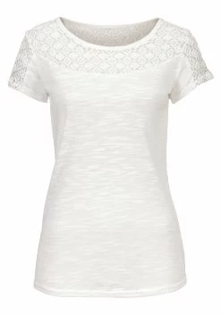 Vivance T-shirt Met Zachte Gehaakte Kant -Dames Winkel vivance t shirt met zachte gehaakte kant beige 4